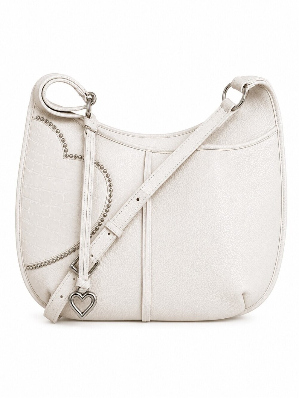 VTG BRIGHTON Off White Studded Heart Leather Coquette Hobo Bag